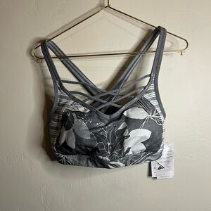 Athleta Gray Floral Crisscross Sports Bra